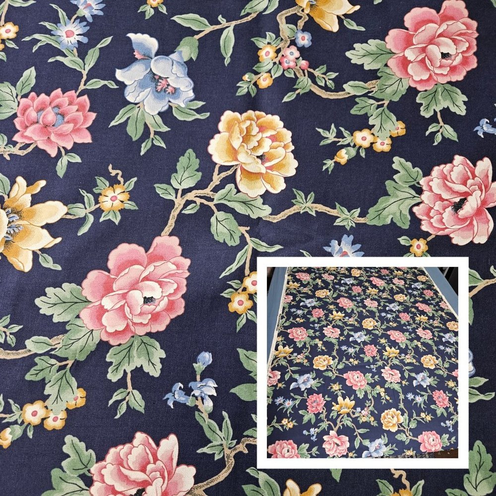 5th Avenue Upholstery Tapestry Fabric Material Floral Dark Blue Pink 48" W By Yd